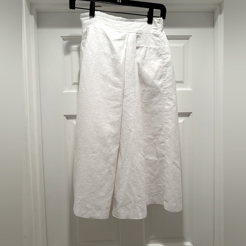 Mango Wide Leg White Linen-Blend Pants